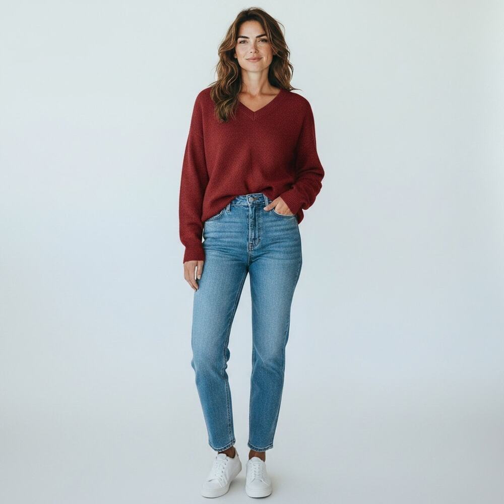 Soya Concept Maroon V Neck Sweater NWT Women's XL Poly Blend Knit #1746